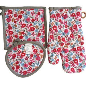 New 3 Piece Hot Pad Set Kitchen Oven Mitt Hot Pads Hot Pots Cotton